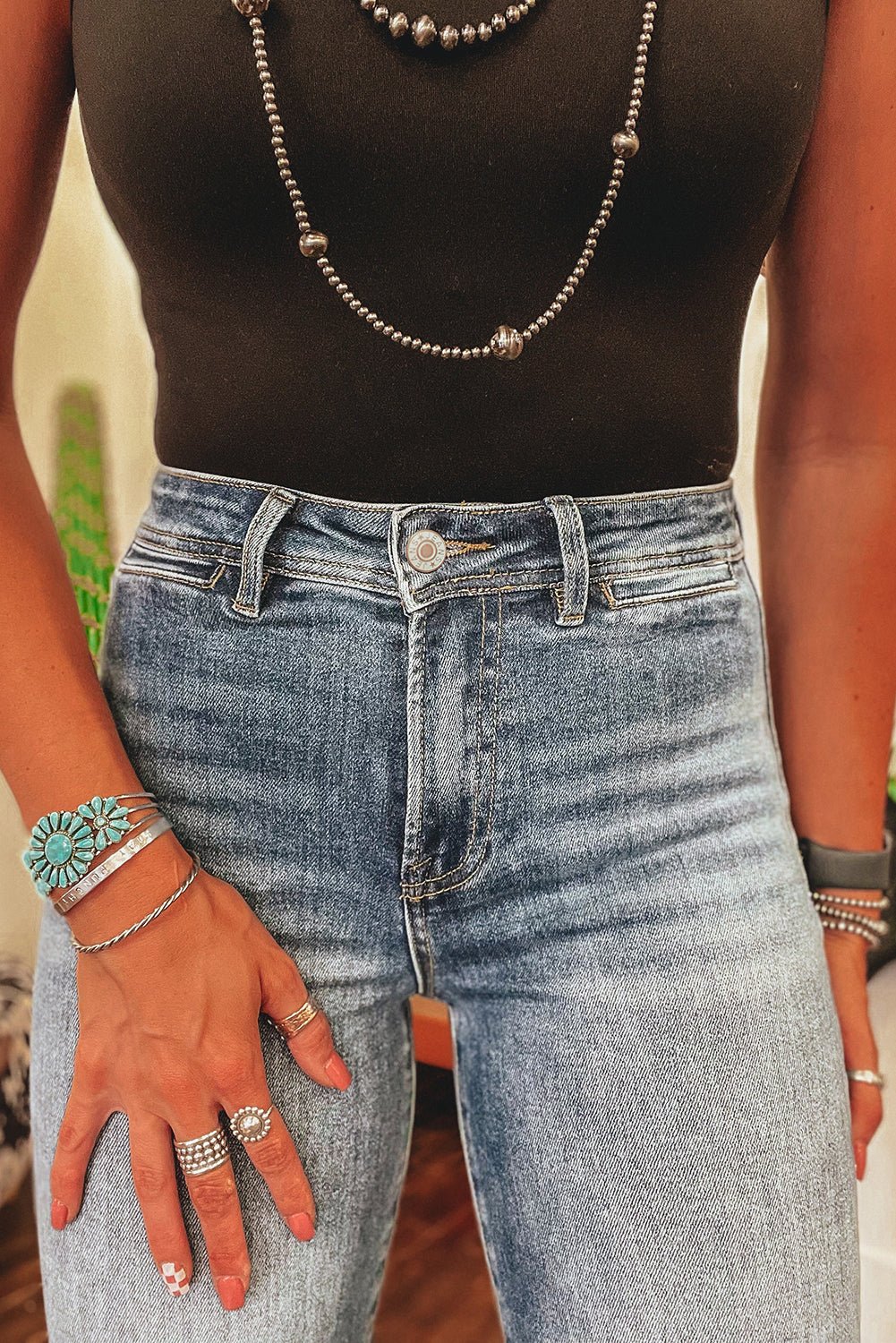 Ashleigh Blue Mineral Wash High Waist Bell Bottom Crop Jeans - Image 5