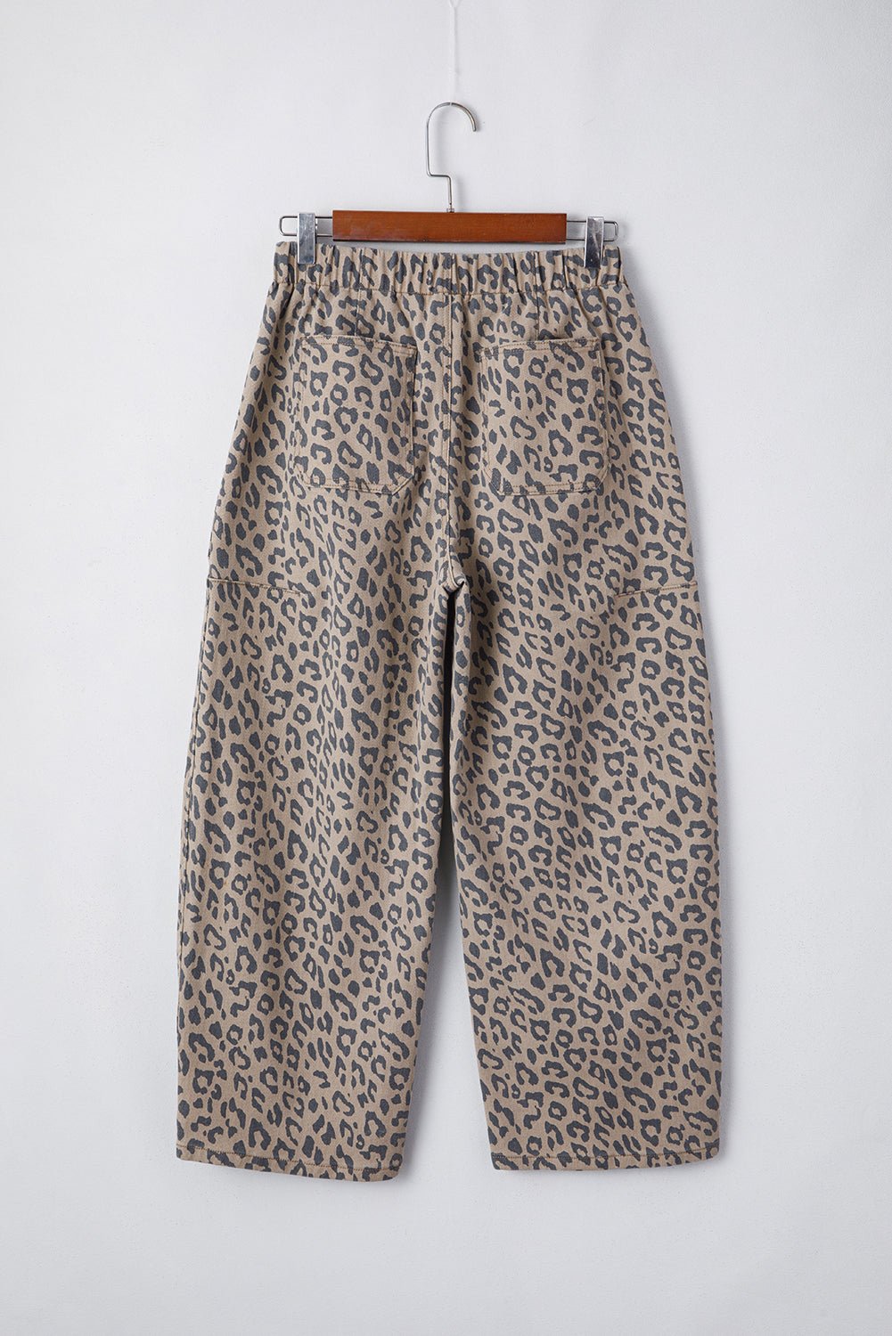 Khaki Leopard Printed Drawstring Waist Pocketed Wide Leg Jeans - Image 6