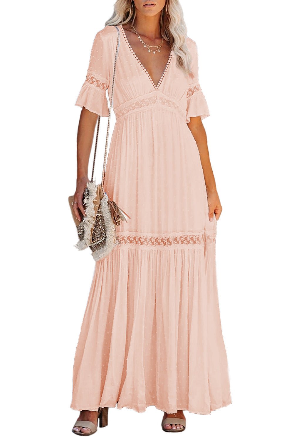 Swiss Dot Lace Trim Maxi Dress - Image 11
