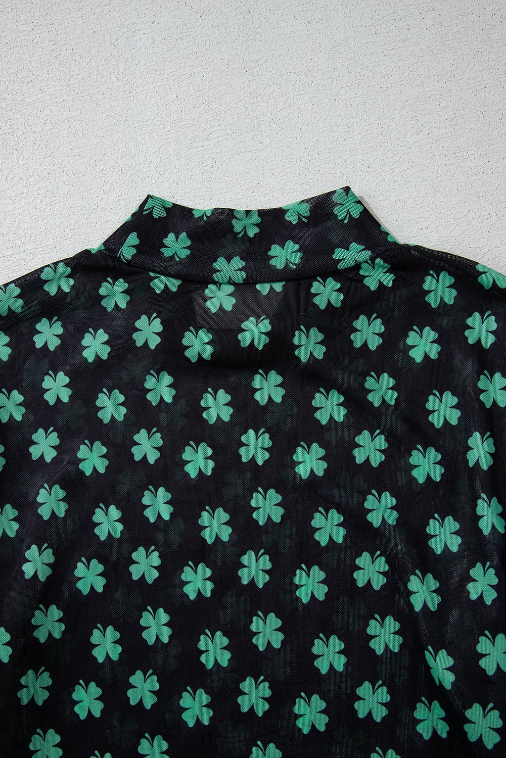 Green St Patrick Shamrock Printed Long Sleeve Mesh Bodysuit - Image 11