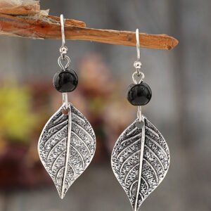 Silvery Vintage Leaf Shape Bead Dangle Earrings