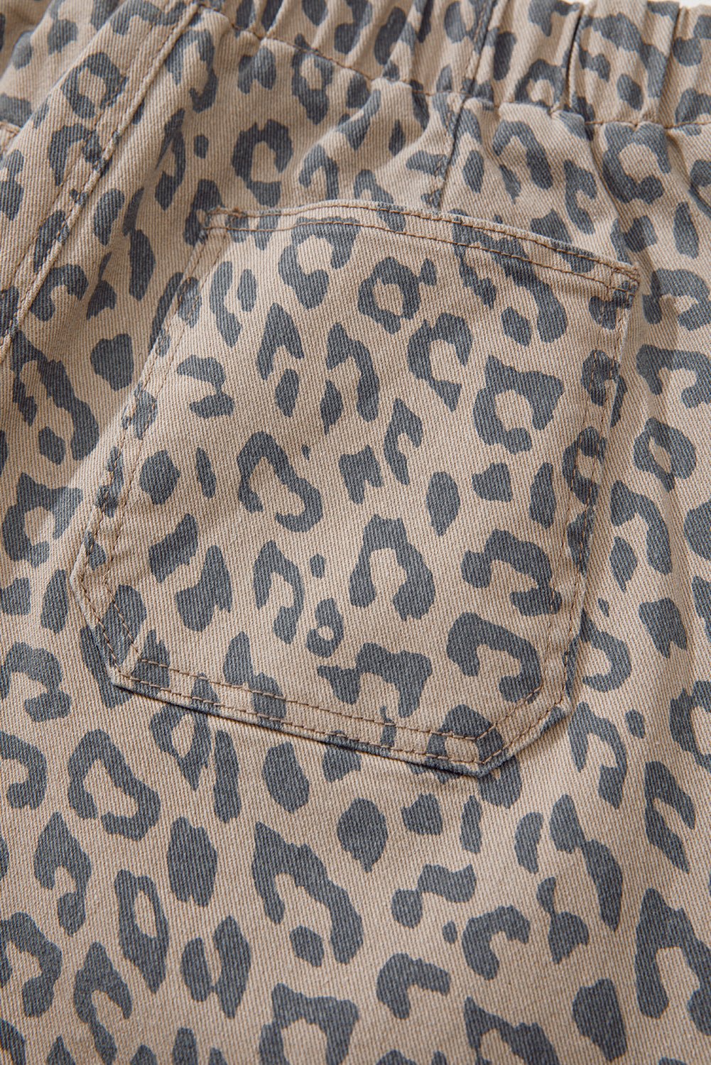 Khaki Leopard Printed Drawstring Waist Pocketed Wide Leg Jeans - Image 13