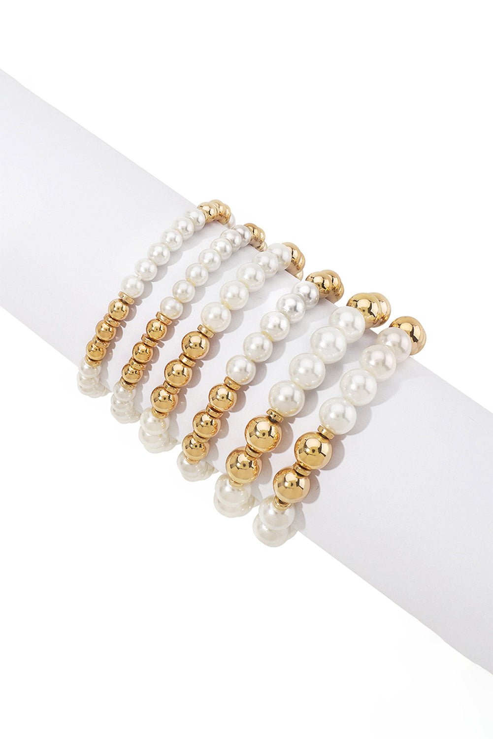 White 5pcs Pearl Beaded Bracelet Set - Image 4