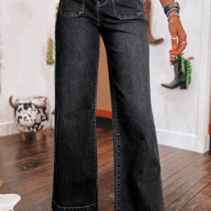 Black Wide Leg Pocketed High Waist Jeans