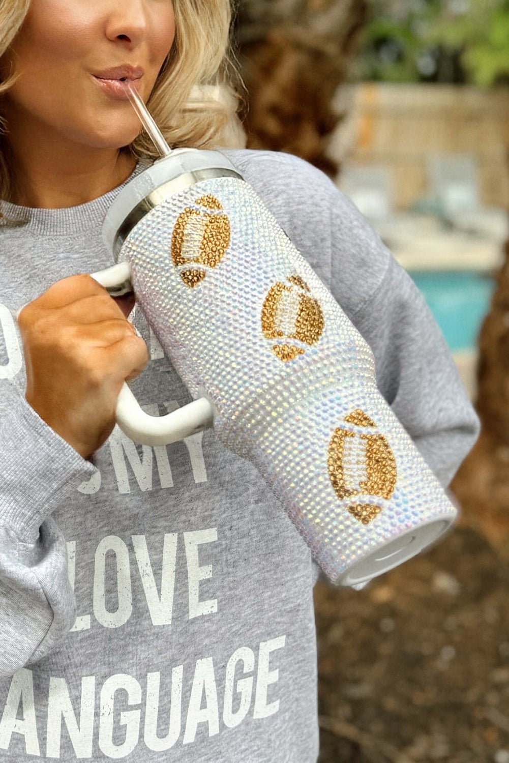 White Game Day Rugby Football 40oz Tumbler - Image 2