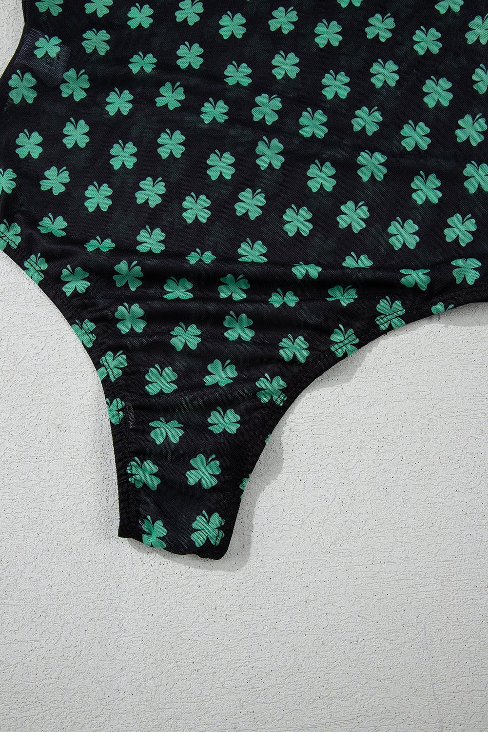 Green St Patrick Shamrock Printed Long Sleeve Mesh Bodysuit - Image 14