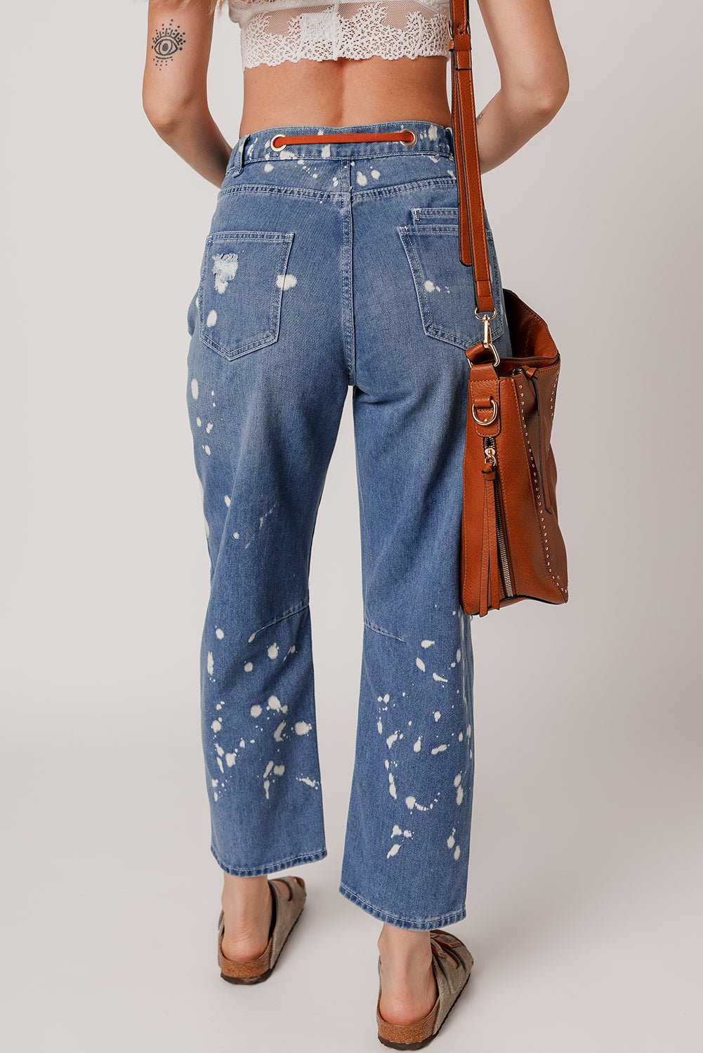 Ashleigh Blue Ripped Splattering Paint Rope Waist Cropped Straight Jeans - Image 2